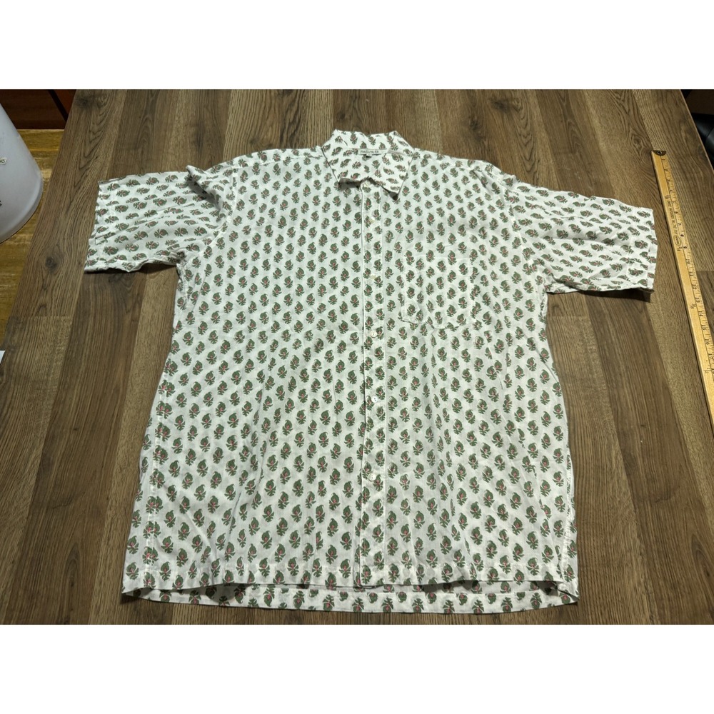 Natura Shirts Mens Size XL White Button Down Floral Block Print Short Sleeve